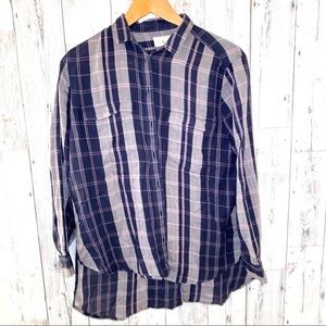 Lou & Grey LOFT xs oversized plaid flannel shirt spring summer light weight too